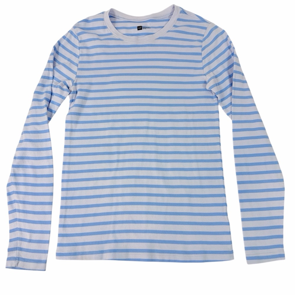 GAP Light Blue and White Striped Long Sleeve Tee